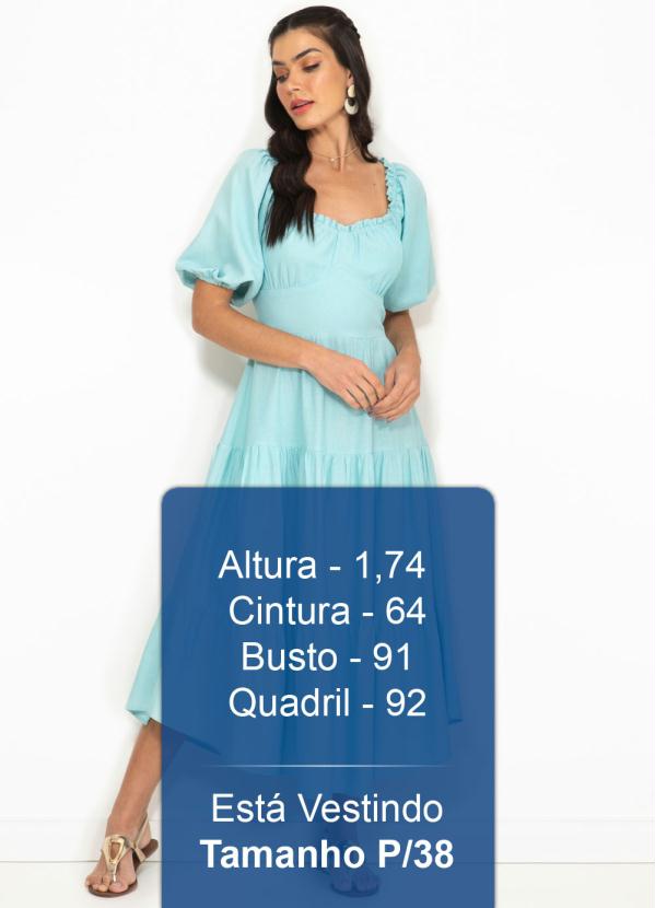 Farm - Vestido Midi de Linho Mangas Marias Azul 5