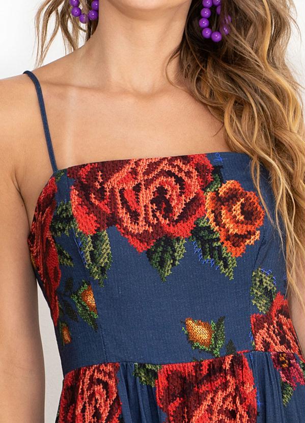 Farm - Vestido Midi de Linho Ponto de Flor Azul 3