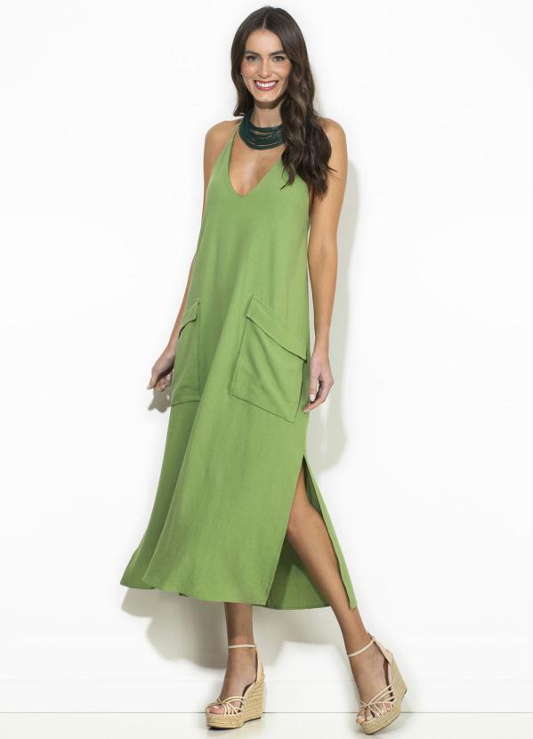 vestido de linho verde