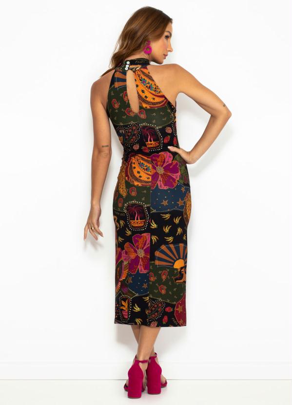 Farm - Vestido Midi de Malha Beleza Mix Preto 2