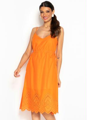 Hering - Vestido Midi de Tricoline Laranja - HERING
