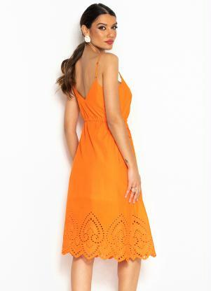 Hering - Vestido Midi de Tricoline Laranja - HERING