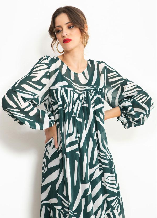 Maria Filó - Vestido Midi de Viscose Estampa Talho Verde 3