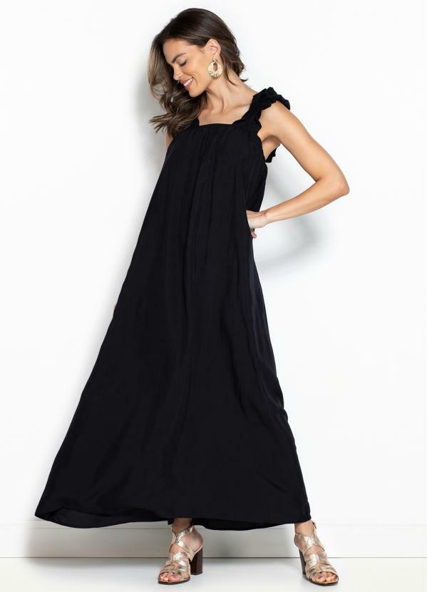 Colcci - Vestido Midi de Viscose Preto