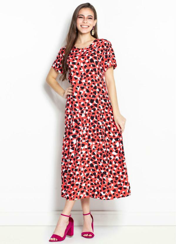 Hering - Vestido Midi de Viscose Vermelho