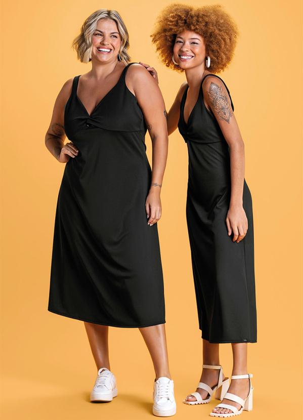 Marialícia - Vestido Midi Decote Coração Preto 3