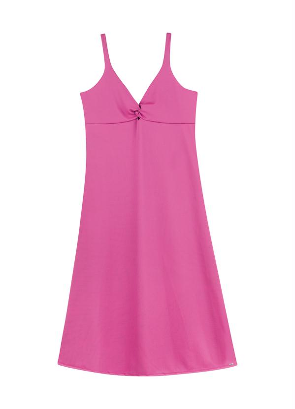 Marialícia - Vestido Midi Decote Coração Rosa