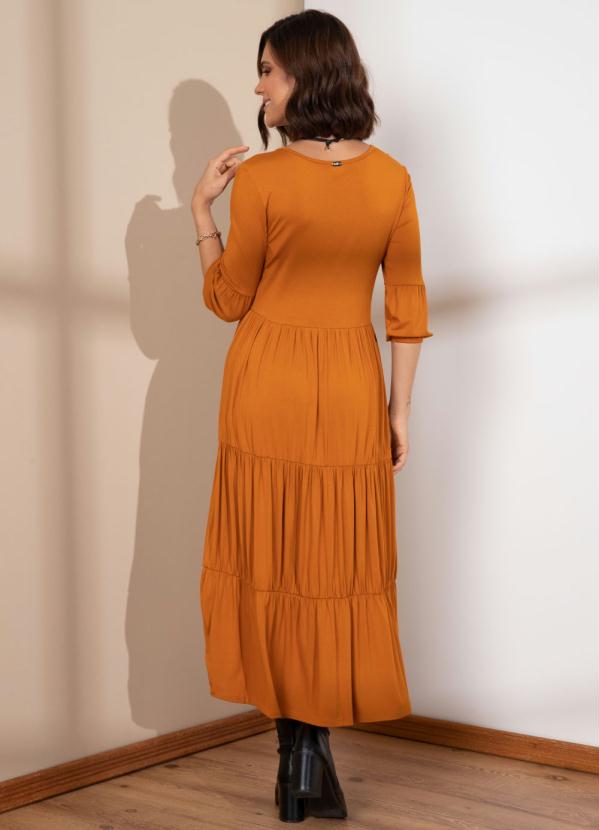 Quintess - Vestido Midi em Camadas Caramelo 2