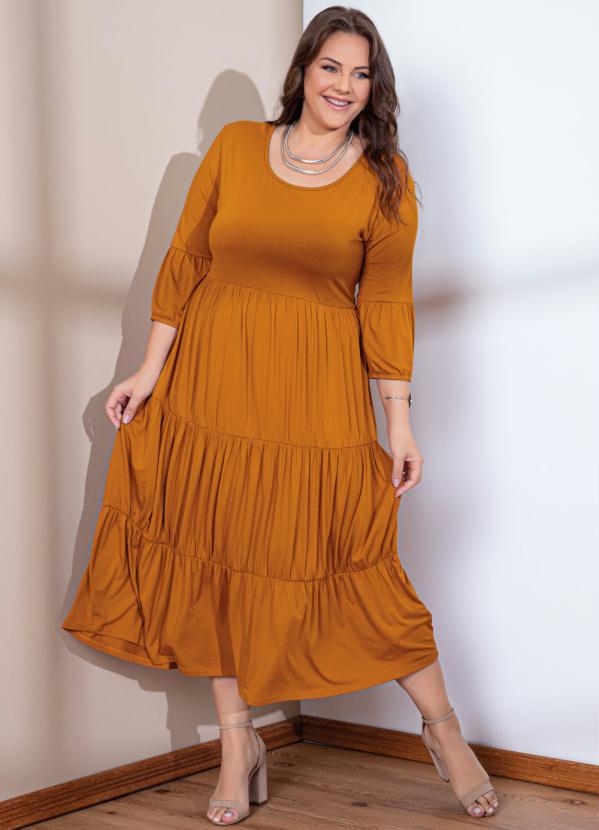 Quintess - Vestido Midi em Camadas Caramelo 3
