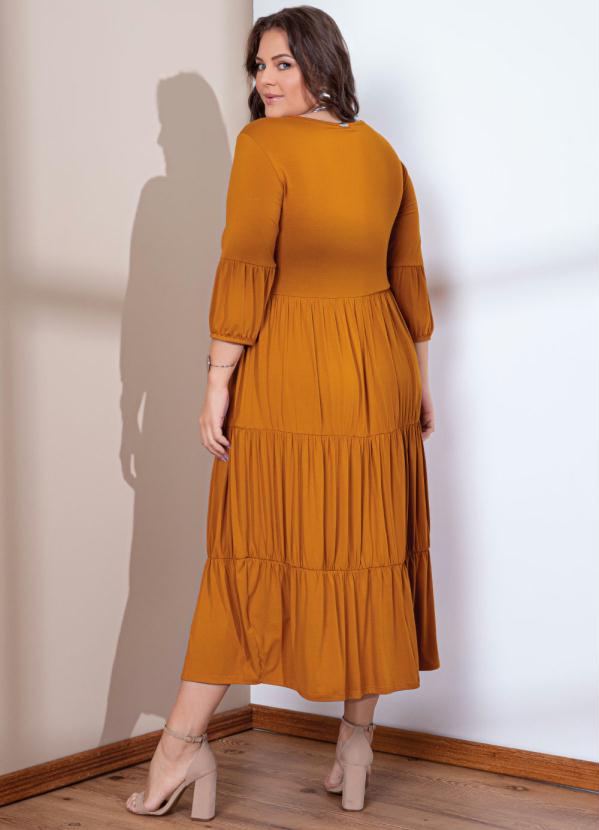 Quintess - Vestido Midi em Camadas Caramelo 4
