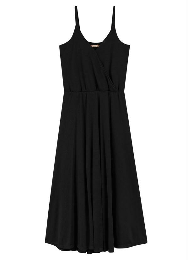 Marialícia - Vestido Midi em Crochê Gloss Preto