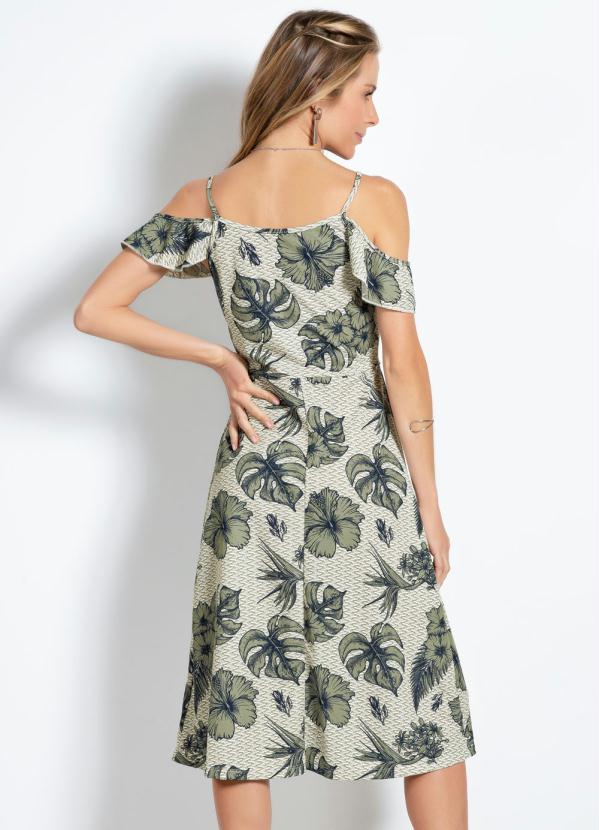 Outlet - Vestido Midi Folhagem Verde com Babado 2