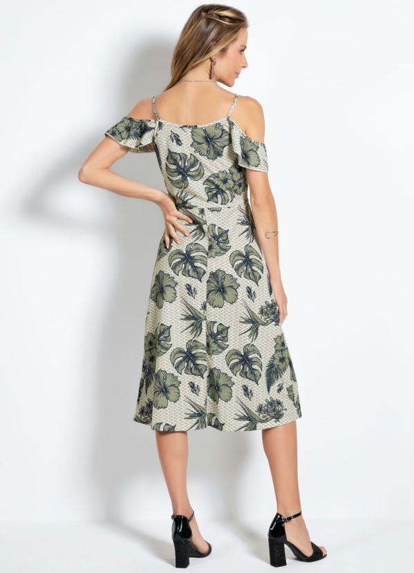 Outlet - Vestido Midi Folhagem Verde com Babado 5