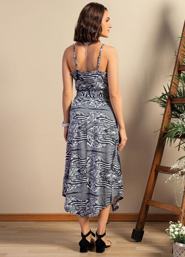 Quintess - Vestido Midi Geométrico P&B com Faixa 2