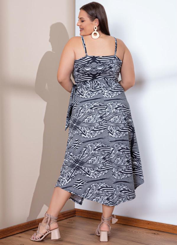 Quintess - Vestido Midi Geométrico P&B com Faixa 4