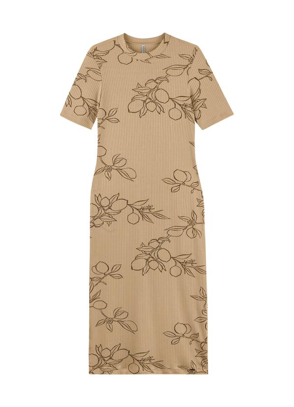 Marialícia - Vestido Midi Gola Alta Bege 3