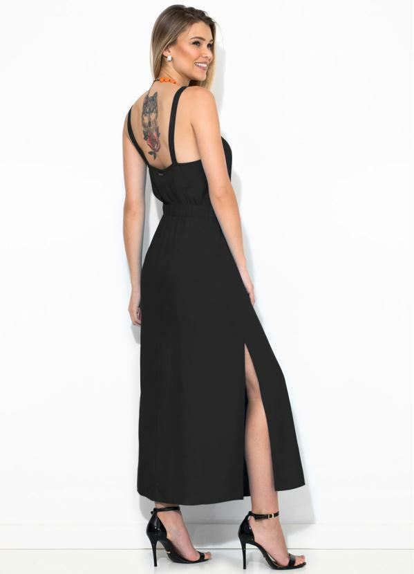 vestido midi linho preto