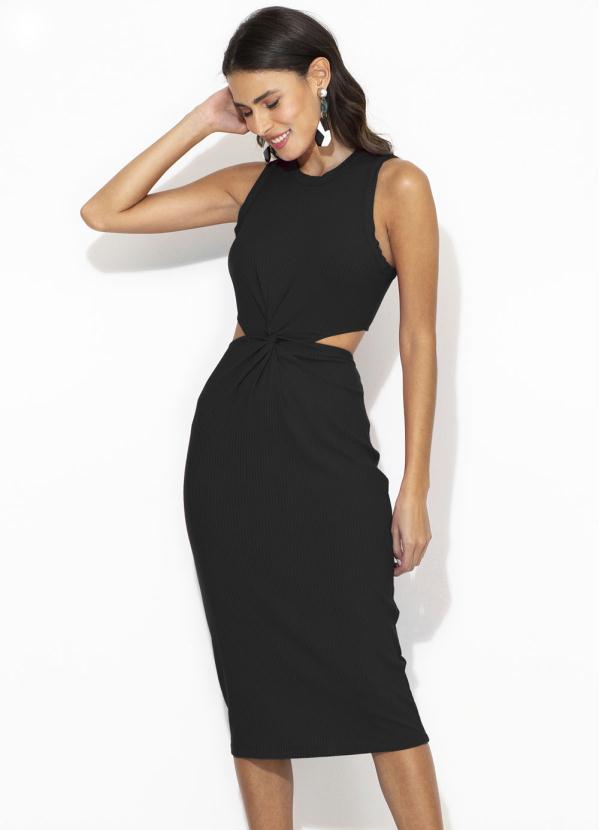 Vestido midi best sale preto malha canelada