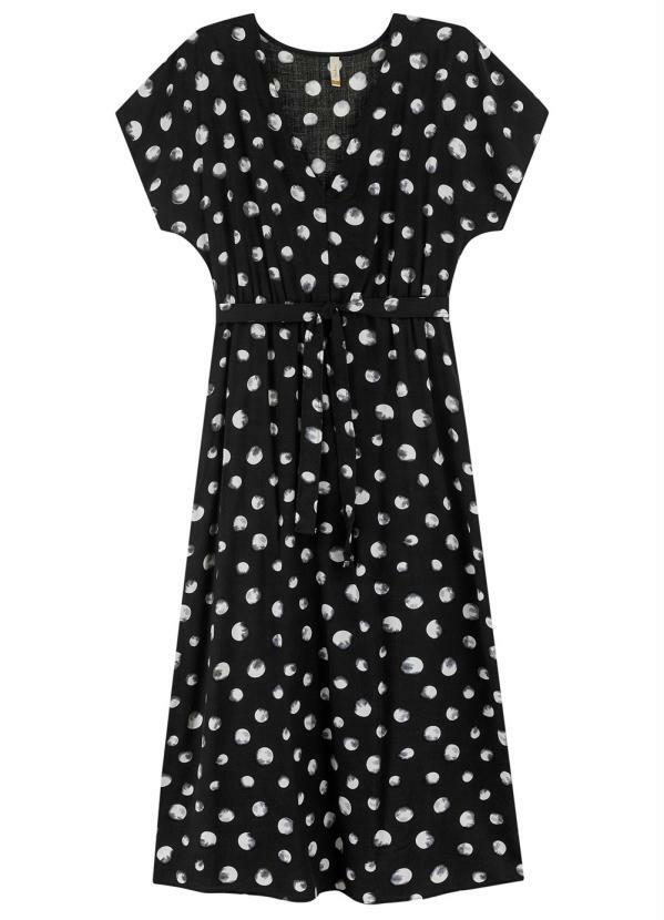 Marialícia - Vestido Midi Manga Curta Poá Preto 1