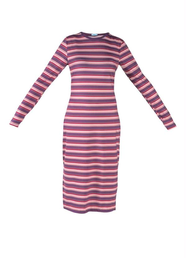 bonprix - Vestido Midi Mangas Longas Rosa Listrado 3