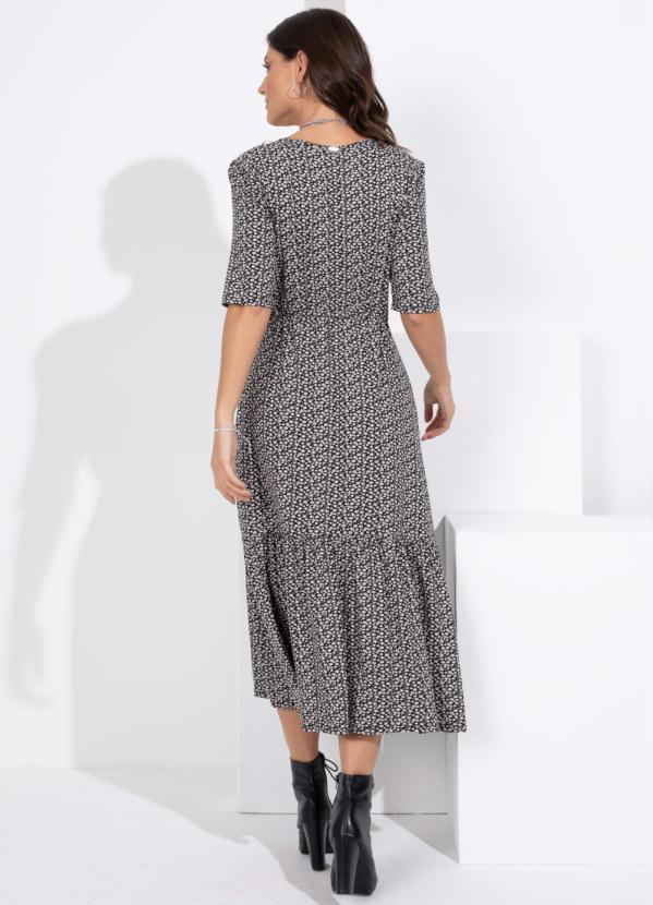 Quintess - Vestido Midi Margaridas com Babados e Bolsos 2