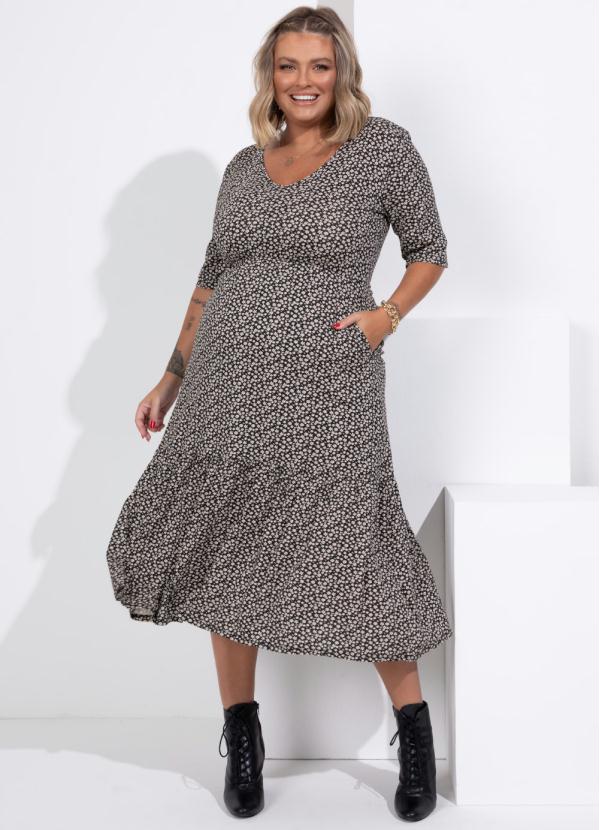 Quintess - Vestido Midi Margaridas com Babados e Bolsos 3