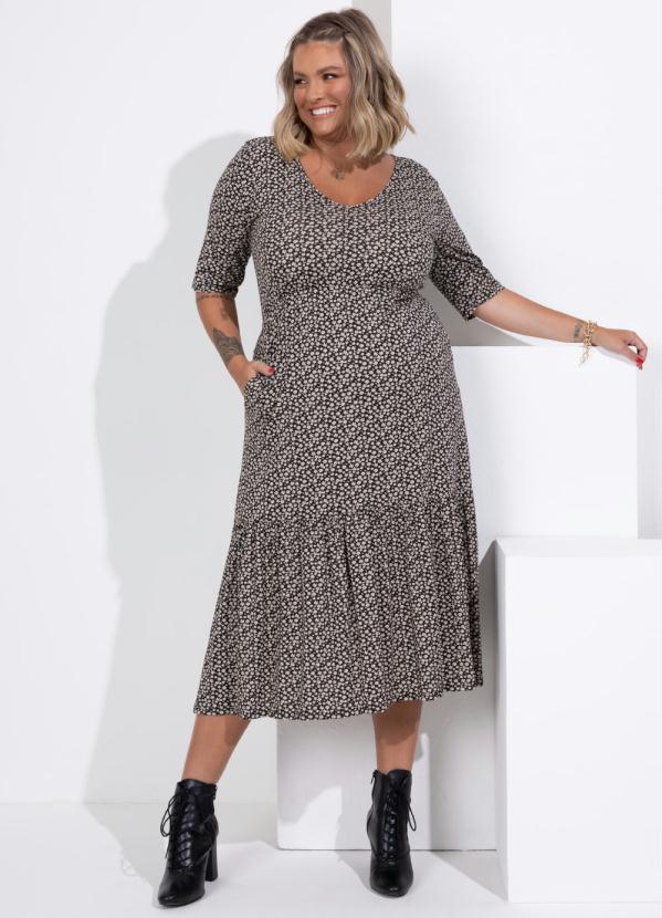 Quintess - Vestido Midi Margaridas com Babados e Bolsos 5