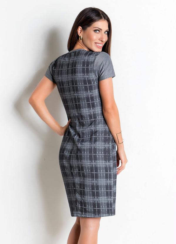 Rosalie - Vestido Midi Moda Evangélica Xadrez Cinza 2