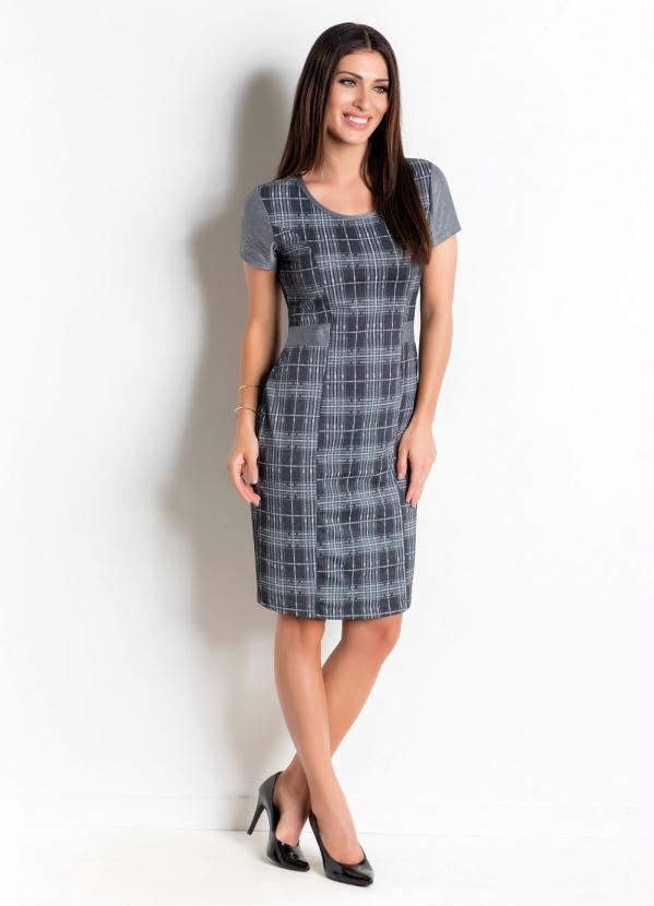 Rosalie - Vestido Midi Moda Evangélica Xadrez Cinza 3