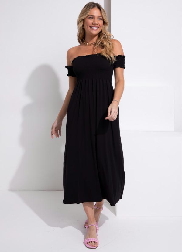 Quintess - Vestido Midi Preto Ciganinha com Bolsos 3