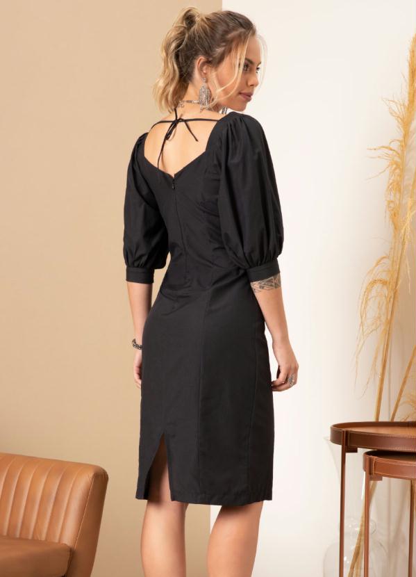 Quintess - Vestido Midi Preto com Mangas Bufantes 2