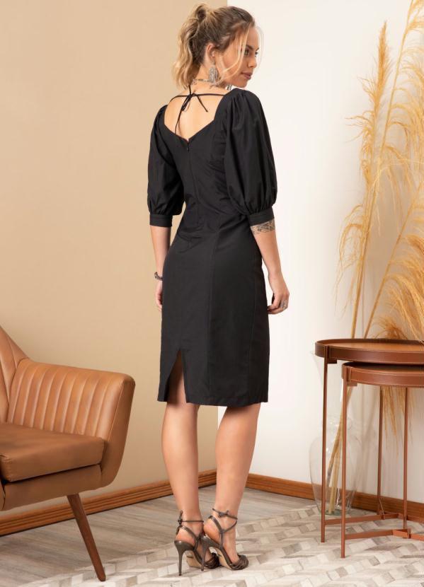 Quintess - Vestido Midi Preto com Mangas Bufantes 4