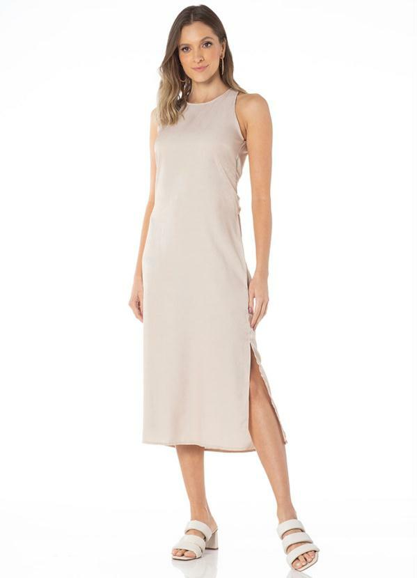 Doce Trama - Vestido Midi sem Manga em Plano Poly Glow Bege