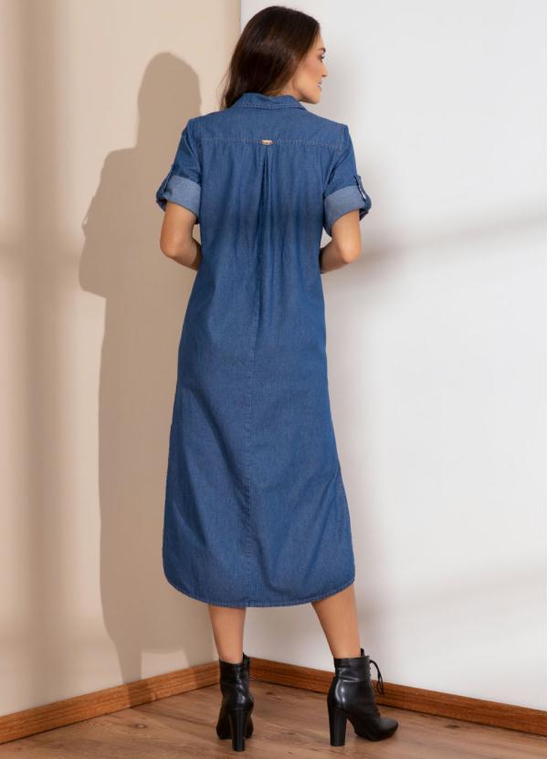 Quintess - Vestido Midi Soltinho Jeans Médio Mangas 3/4 2