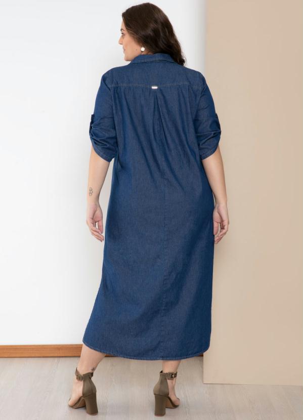 Quintess - Vestido Midi Soltinho Jeans Médio Mangas 3/4 5