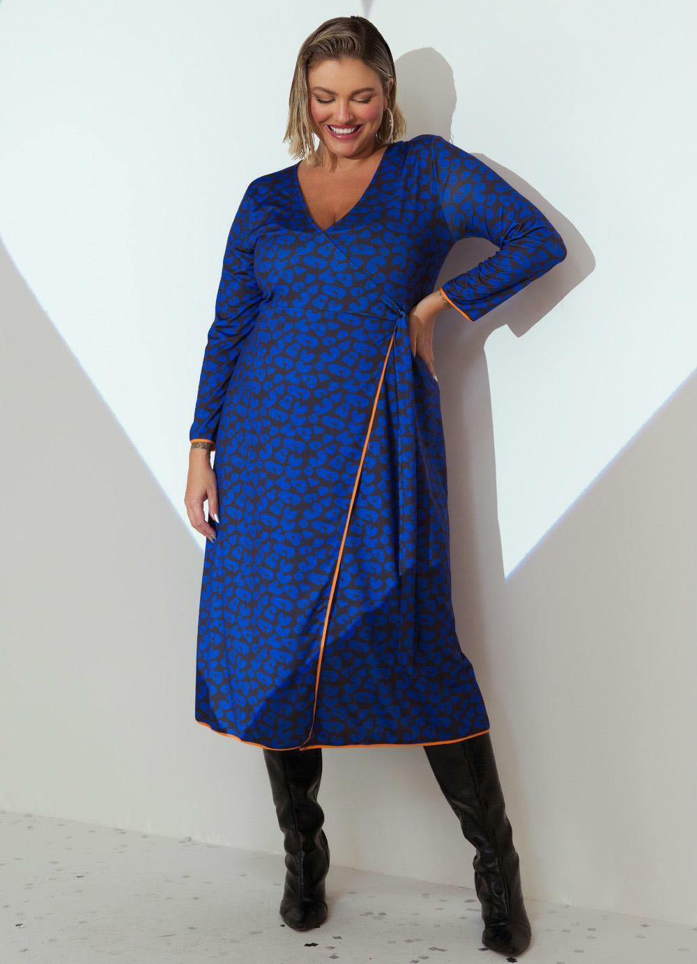 Vestido Onça Marinho Transpassado