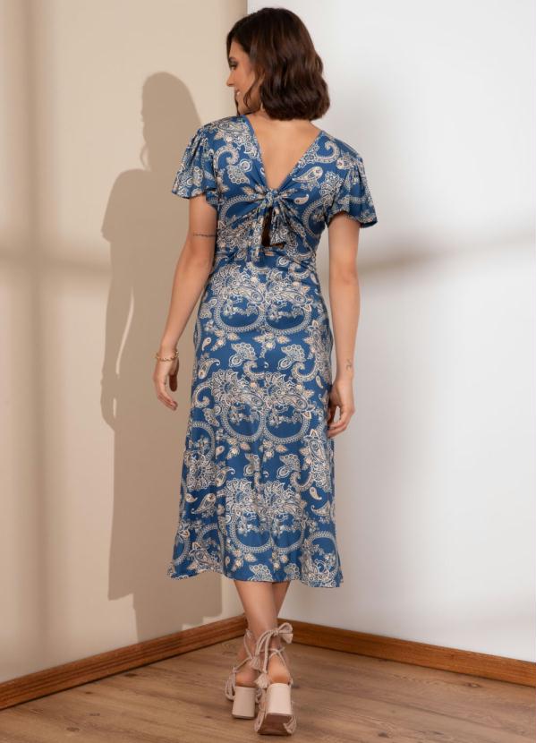 Quintess - Vestido Paisley Dourado Decote Transpassado 2