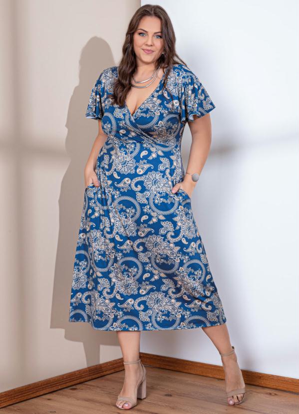 Quintess - Vestido Paisley Dourado Decote Transpassado 3