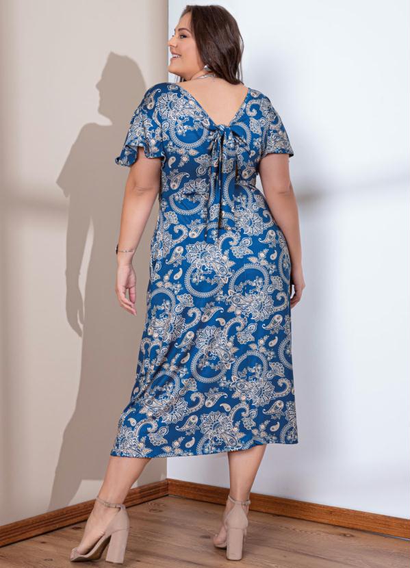 Quintess - Vestido Paisley Dourado Decote Transpassado 4