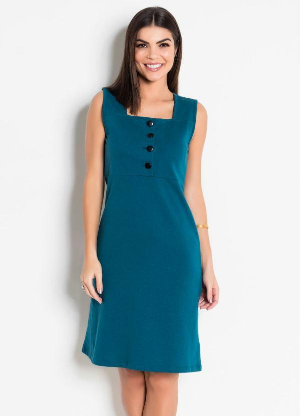 Outlet - Vestido Petróleo com Botões Moda Evangélica