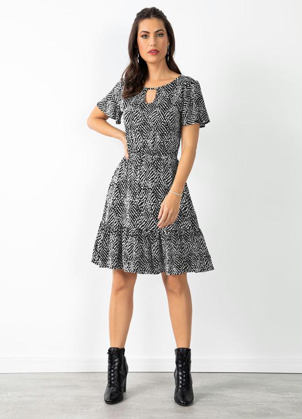 Quintess - Vestido Poá Abstrato Curto com Babado na Barra 2