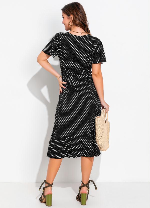 Quintess - Vestido Poá Fundo Preto em Malha de Viscose 4