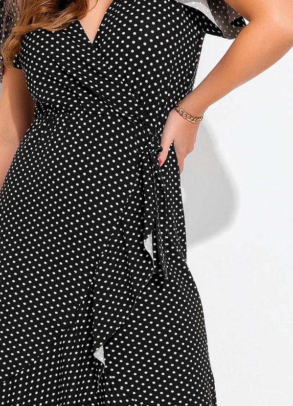 Quintess - Vestido Poá Fundo Preto em Malha de Viscose 5