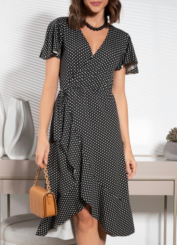 Quintess - Vestido Poá Fundo Preto em Malha de Viscose 6