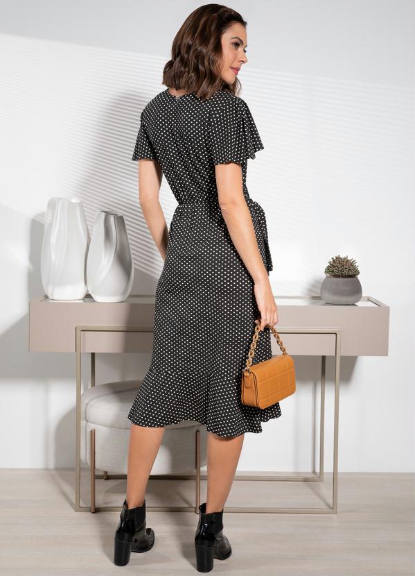 Quintess - Vestido Poá Fundo Preto em Malha de Viscose 7