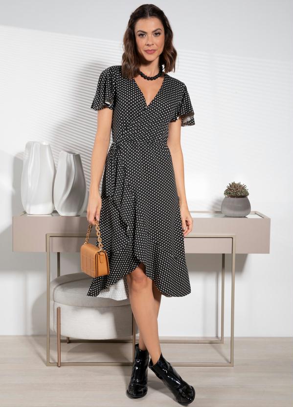 Quintess - Vestido Poá Fundo Preto em Malha de Viscose 8