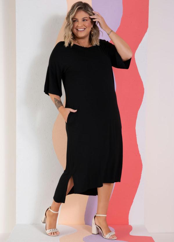 Quintess - Vestido Preto com Bolsos Degrau na Barra 3