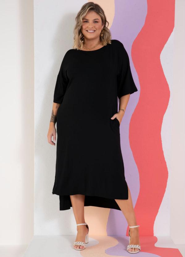 Quintess - Vestido Preto com Bolsos Degrau na Barra 5