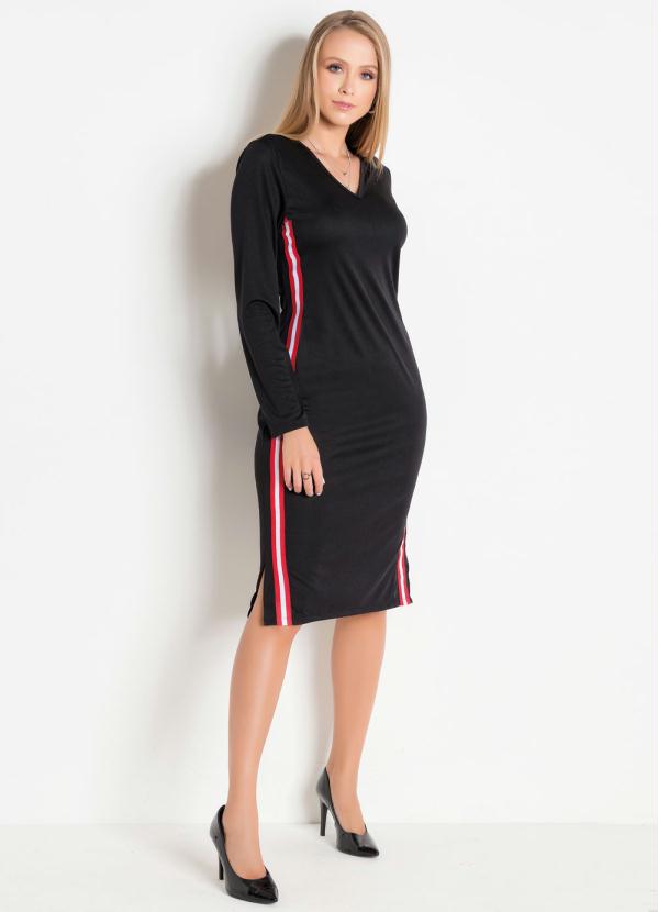 Outlet - Vestido Preto com Faixa Lateral Moda Evangélica 3