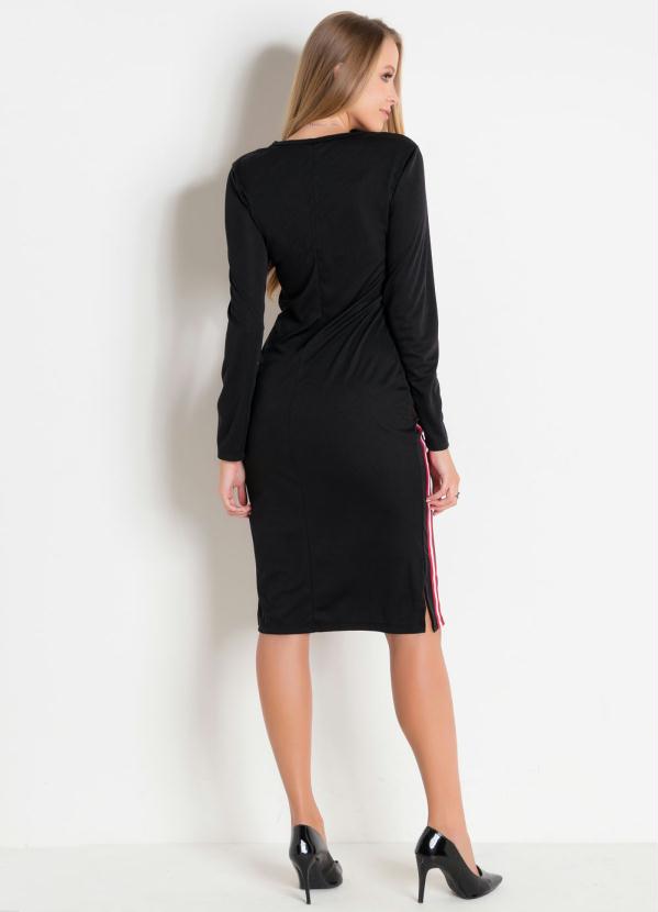 Outlet - Vestido Preto com Faixa Lateral Moda Evangélica 4